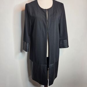Dana Buchman Black Long Blazer Jacket With Vegan Leather Trim, Small